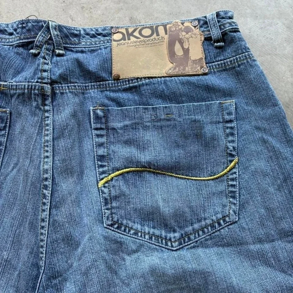 Vintage Baggy Faded Blue Jorts Jean Shorts Back Embroidery Y2K 90s Skater
